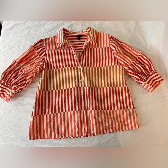 Who What Wear Cool Striped Button Down Shirt W/Statement Sleeves Like New Size L - Picture 9 of 9